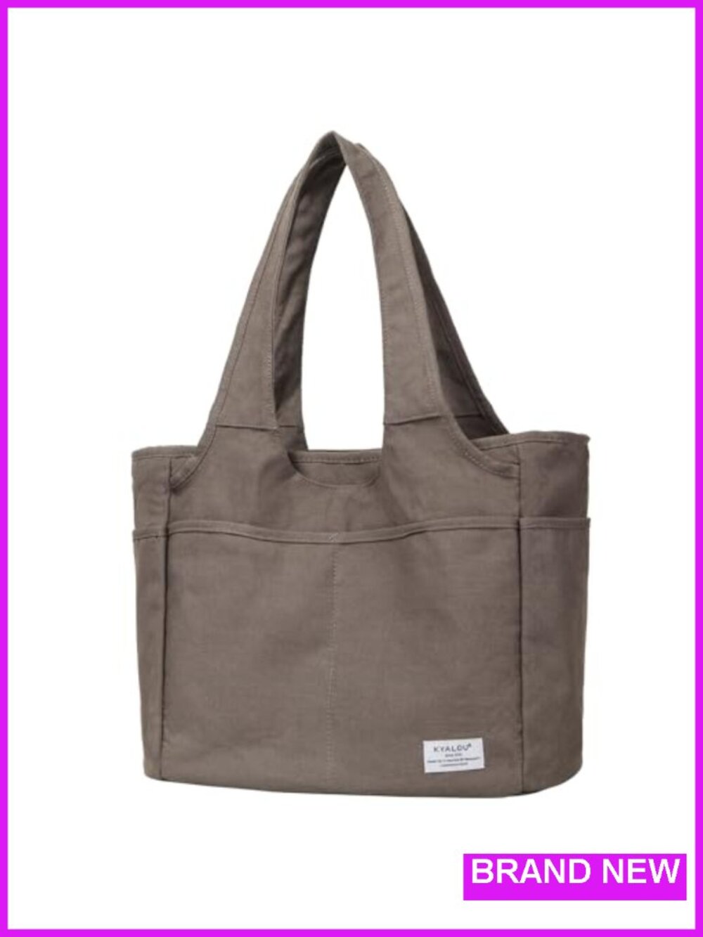 Large Canvas Tote Bag with 13 Pockets, Zip Top, Shoulder Straps, Work Beach